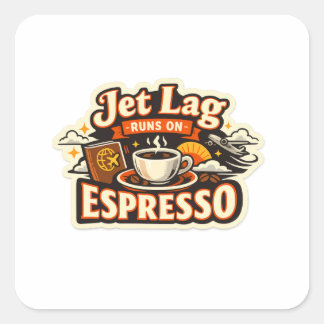  Funny Travel Coffee Lover Hat Quadratischer Aufkleber