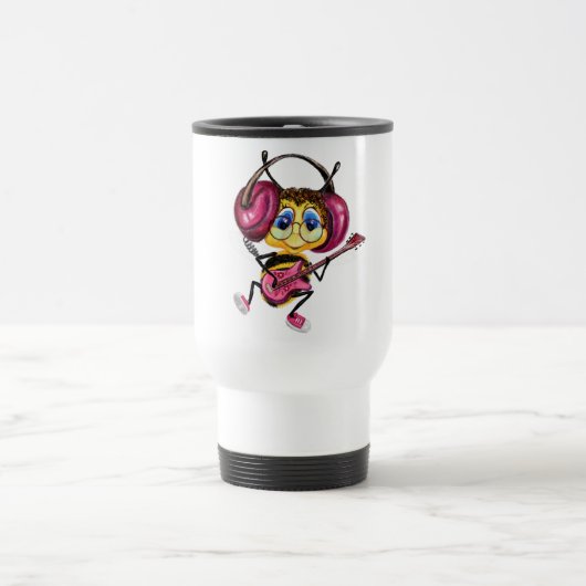Funny Travel Mug mit Guitar Player Bee Reisebecher (Mittel)