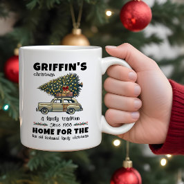 Funny Tree on Car Family Weihnachten Zweifarbige Tasse