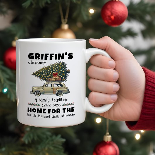 Funny Tree on Car Family Weihnachten Zweifarbige Tasse