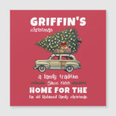 Funny Tree on Car Red Family Name Weihnachten Magnetkarte (Vorderseite)