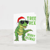 Funny Tree Rex Christmas Dinosaur Santa Hat Lights Karte (Vorderseite)