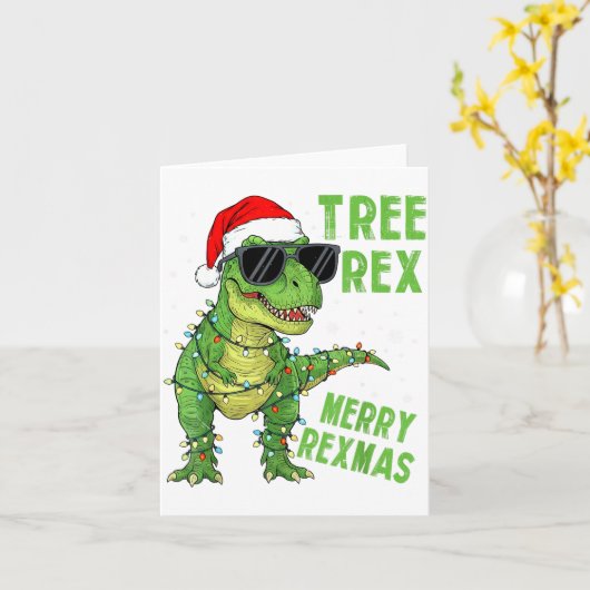 Funny Tree Rex Christmas Dinosaur Santa Hat Lights Karte (Gelbe Blume)