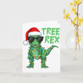 Funny Tree Rex Christmas Dinosaur Santa Hat Lights Karte (Gelbe Blume)