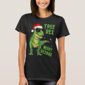 Funny Tree Rex Christmas Dinosaur Santa Hat Lights T-Shirt (Vorderseite)