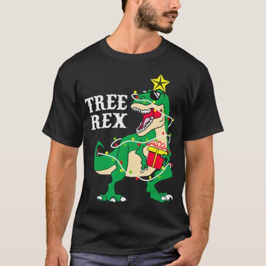 Funny Tree Rex mit Weihnachtslicht Dinosaur Chri T-Shirt (Vorderseite)