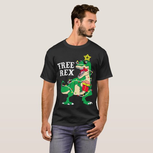 Funny Tree Rex mit Weihnachtslicht Dinosaur Chri T-Shirt (Vorne ganz)