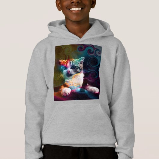 FUNNY TRENDY COLORFUL CAT ART HOODIE (Vorderseite)