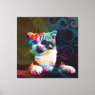 FUNNY TRENDY COLORFUL CAT ART LEINWANDDRUCK