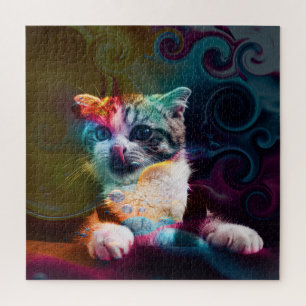 FUNNY TRENDY COLORFUL CAT ART PUZZLE