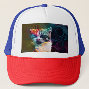 FUNNY TRENDY COLORFUL CAT ART TRUCKERKAPPE