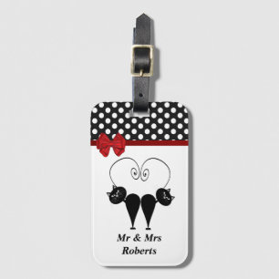 Funny Trendy niedliche Katzenpaare Monogramm Polka Gepäckanhänger