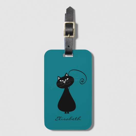 Funny Trendy niedliche whimsical Katzenmonogramm Gepäckanhänger (Vorderseite Vertikal)
