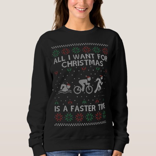 Funny Triathlon Ugly Christmas Sweater für Triathl Sweatshirt (Vorderseite)