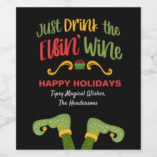 Funny trinkt einfach den Elfin Wein Weihnachten Weinetikett (Einzelnes Label)