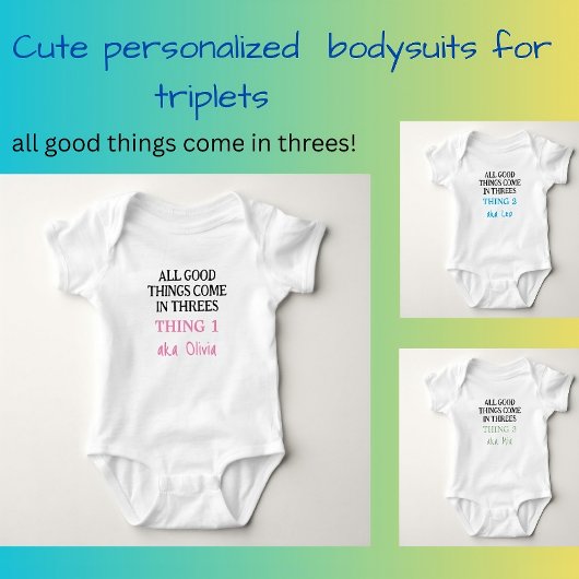Funny Triplets Outfit mit Namen, Custom Unisex Baby Strampler