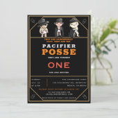 Funny Triplets Schnuller Posse Wild West Geburtsta Einladung (Stehend Vorderseite)