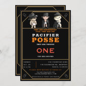 Funny Triplets Schnuller Posse Wild West Geburtsta Einladung (Vorne/Hinten)