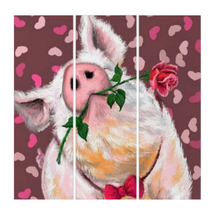 Funny Triptych Gentleman Pig mit Rose Triptychon
