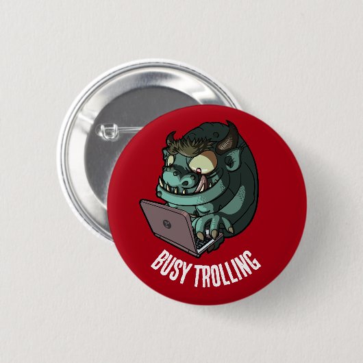 Funny Troll Busy Trolling Internet Laptop Cartoon Button (Vorne & Hinten)