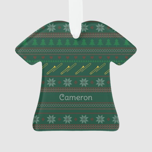 Funny Trombone Christmas Sweater Pattern Custom Ornament (Rückseite)