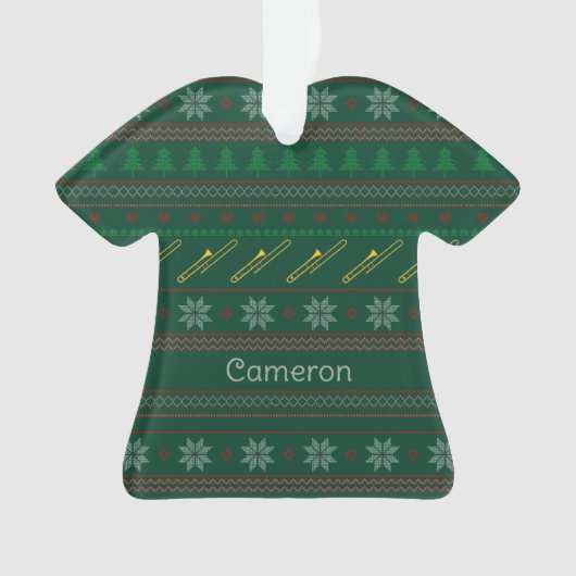 Funny Trombone Christmas Sweater Pattern Custom Ornament (Vorderseite)