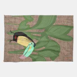 Funny Tropical Bird Banana Foliage Geschirrtuch