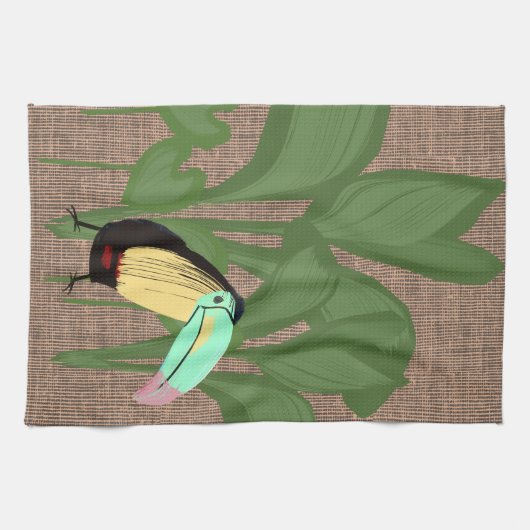 Funny Tropical Bird Banana Foliage Geschirrtuch (Horizontal)