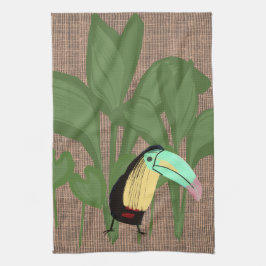 Funny Tropical Bird Banana Foliage Geschirrtuch