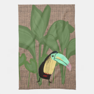 Funny Tropical Bird Banana Foliage Geschirrtuch