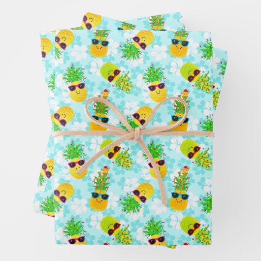 Funny Tropical Christmas Pineapples Geschenkpapier Set (Beispiel)