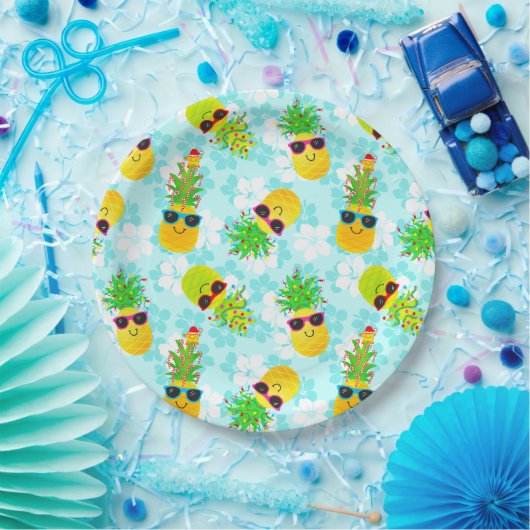 Funny Tropical Christmas Pineapples Pappteller (Party)