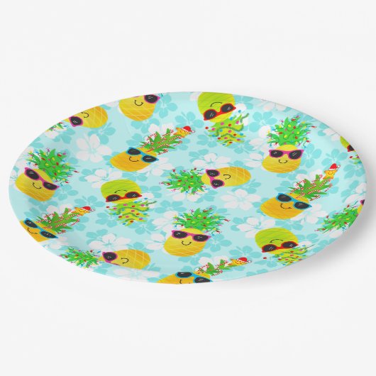 Funny Tropical Christmas Pineapples Pappteller (Schrägansicht)