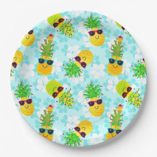 Funny Tropical Christmas Pineapples Pappteller (Vorderseite)