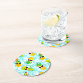 Funny Tropical Christmas Pineapples Runder Pappuntersetzer (Vor Ort)