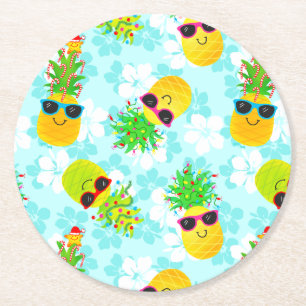 Funny Tropical Christmas Pineapples Runder Pappuntersetzer