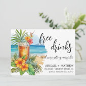 Funny Tropical Cocktail Beach Trendy Foto Wedding Save The Date (Stehend Vorderseite)