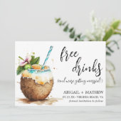 Funny Tropical Coconut Cocktail Foto Hochzeit Save The Date (Stehend Vorderseite)