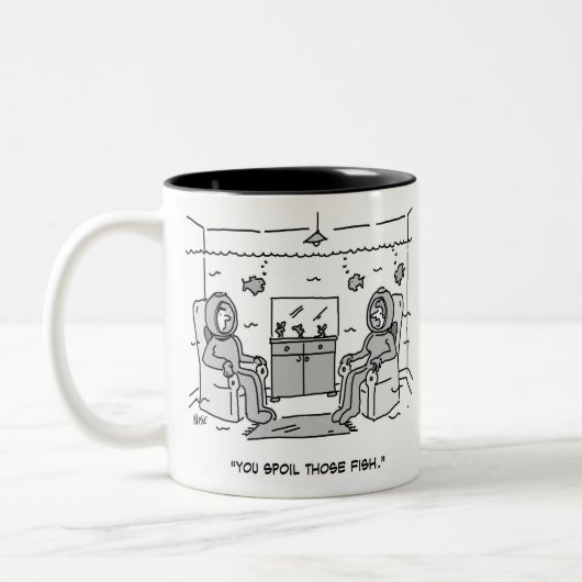 Funny Tropical Fish Cartoon auf Zweifarbige Tasse (Links)