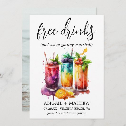 Funny Tropical Fruit Cocktails Drink Foto Hochzeit Save The Date (Vorne/Hinten)