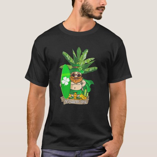 Funny Tropical Hawaii Leprechaun Surfers Saint Pat T-Shirt (Vorderseite)