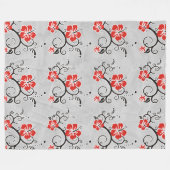 Funny Tropical Hibiskus Dekoration schwarz, weiß Fleecedecke (Vorderseite (Horizontal))