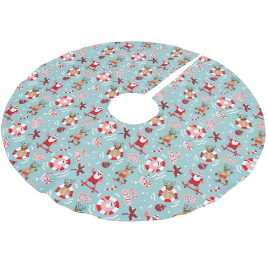 Funny Tropical Santa Polyester Weihnachtsbaumdecke (Schrägansicht)