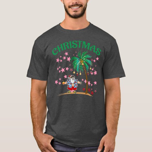 Funny Tropical Summer Santa Klausel T-Shirt (Vorderseite)