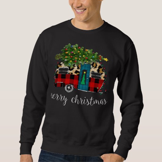 Funny Truck Camper Christmas Buffalo Kariert Leopa Sweatshirt (Vorderseite)