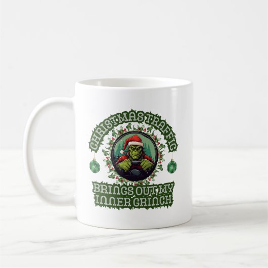 Funny Trucker Weihnachts-Grinch Traffic Holiday Kaffeetasse (Links)