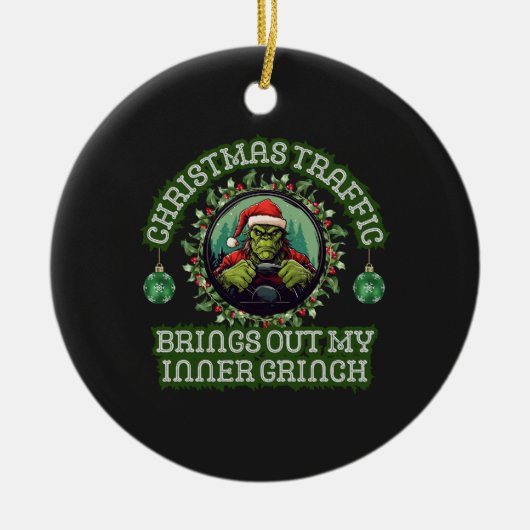 Funny Trucker Weihnachts-Grinch Traffic Holiday Keramik Ornament (Vorne)