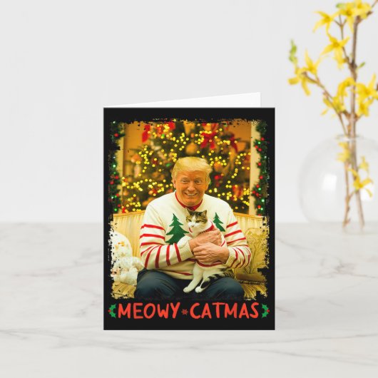 Funny Trump Christmas Cat Lovers Meowy Catmas Cat Karte (Gelbe Blume)
