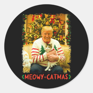 Funny Trump Christmas Cat Lovers Meowy Catmas Cat Runder Aufkleber