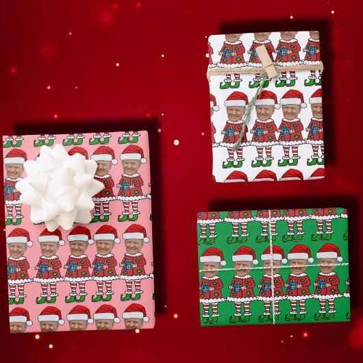 Funny Trump Custom Face Foto Elf Weihnachts Pink Geschenkpapier Set